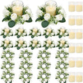 White Rose Candle Rings with Flameless Candles Sets - 24PCS Artificial Flower Eucalyptus Wedding Centerpiece 3 Inch Pillar Candleholders Wreaths for Wedding Party Decor (White - 12 Sets) by ACMEE