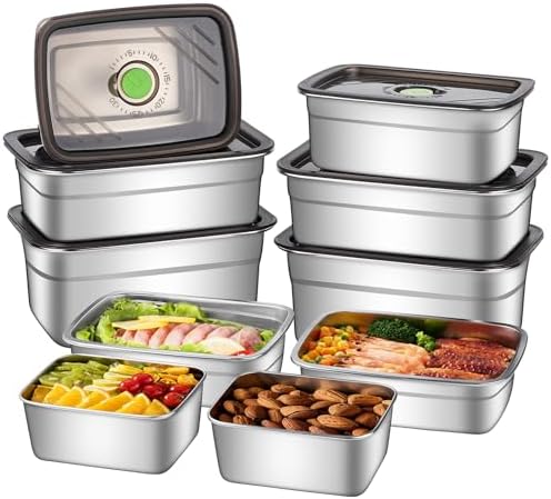 GIUOIDUO 10-Piece Stainless Steel Food Storage Container Set with Airtight Lids - Durable, Eco-Friendly Kitchen Organizers for Freshness & Convenience，Pantry, Dishwasher Safe (Various Sizes) by GIUOIDUO