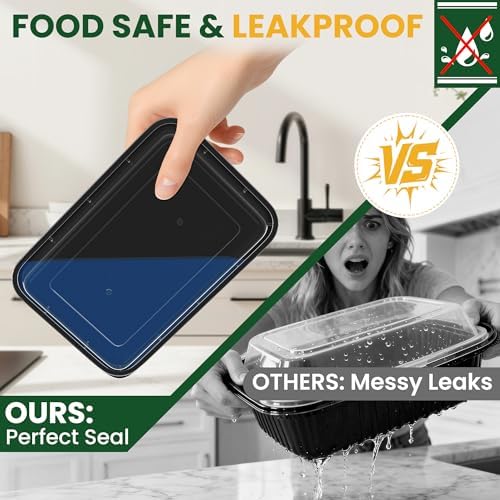 50 Pack 28oz Meal Prep Containers Reusable with Easy Open Lids, Sturdy Leakproof Food Safe, To Go Take Out Plastic Food Storage Containers with Lids, Microwave Freezer Dishwasher Safe, Black - Image 5