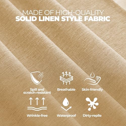 Decorelia Faux Linen Square Tablecloth for Dining Room,Waterproof Texture Decorative Farmhouse Rustic Table Cloth for Indoor Outdoor Party, Holiday, Banquet Picnics, Patio,52 x 52 Inch (Square),Beige - Image 4