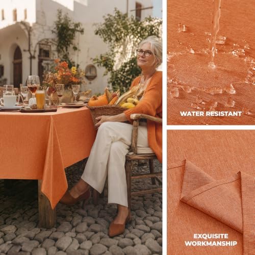Decorelia Linen Textured Fall Tablecloth Rectangular, Orange, 52"x70" - Image 3