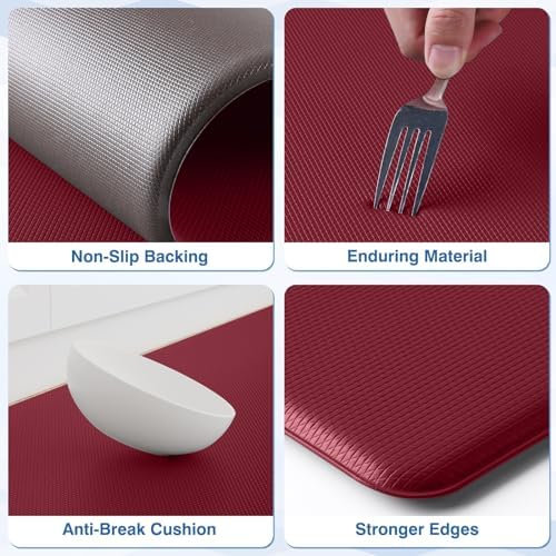 StepRite Kitchen Mats for Floor, 2-Piece Anti-Fatigue Rugs, Burgundy - Image 3