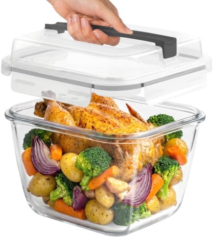 Razab 2700ml / 91oz / 11.5 Cups Large Glass Food Storage Container with Lid - Leakproof Glass Meal Prep Container for Roasting & Storing Leftovers, Glass Lunch Container, Microwave & Oven Safe by RazabHomeGoods