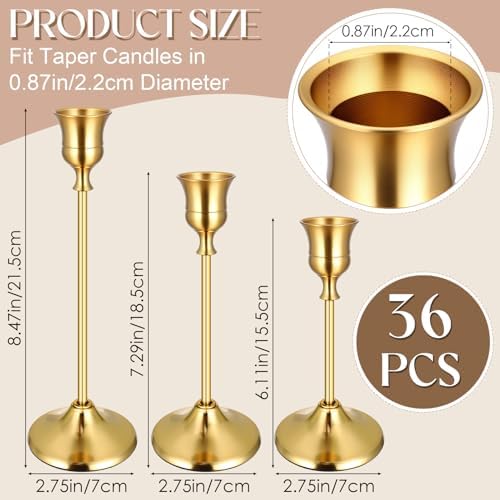 36PCS Brass Gold Taper Candle Holders Set, Vintage Metal Candlestick - Image 5