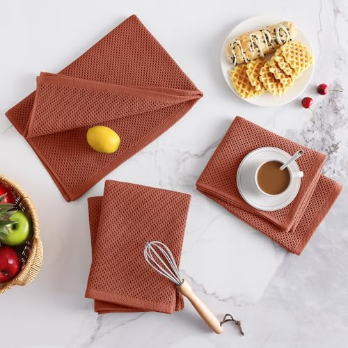 Homaxy 100% Cotton Oversized Waffle Weave Kitchen Towels 6-Pack, Rust - Image 7