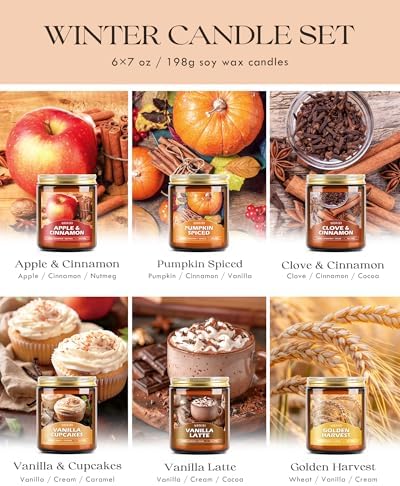 AOOVOO Fall Candles Set - 6 Pack Candles for Home Scented, 42 oz Natural Soy Wax 300 Hour Long Lasting, Fall Fragrance of Pumpkin/Apple Cinnamon/Clove/Vanilla Cupcake/Latte Cupcake/Wheat Vanilla - Image 3