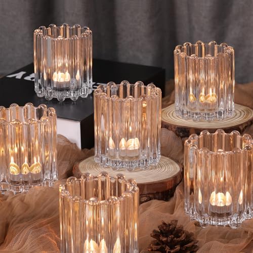 Glass Clear Votive Candle Holder, Ribbed Votive Candle Holders Set of 12 - Image 3