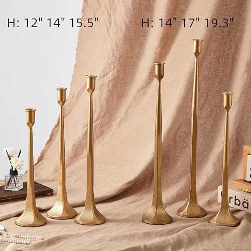 Denique Iron Taper Candle Holder Set of 3, Gold Candlestick Holders 19.3”17” 14” Heightening Decorative Candle Stand Set for Wedding, Dining Table, Home Decoration (Gold) - Image 7