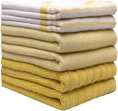 Premium Kitchen Towels 6 Pack 100% Cotton 20"x28" Dish Towels Yellow Stripe - Image 3