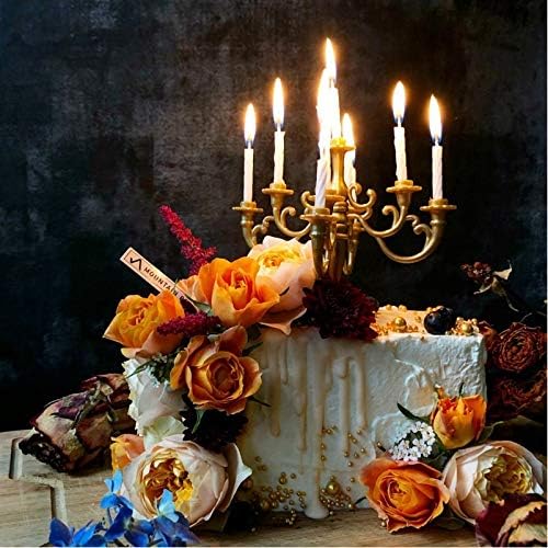 Mini Plastic Candle Holder Stand with 9Pcs Candelabra Taper Beautiful Vintage Candlestick Cake Topper Desk Ornament for Christmas Wedding Event Birthday Party Candelabra Gold Height 14cm - Image 5