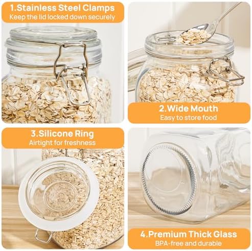 CHEFSTORY 50oz Airtight Glass Jars with Lids, 3 PCS Food Storage Canister for Kitchen & Pantry Organization, Square Mason Jar Containers for Storing Sugar, Flour, Cereal,Coffee,Cookies (Pack of 2) - Image 6