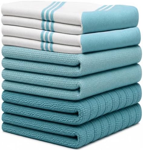 Premium Kitchen Towels 6 Pack 100% Cotton 20"x28" Dish Towels - Aqua Wide - Image 3