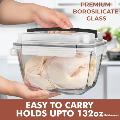 Razab 17 Cups / 132 Oz / 3900ml Large Glass Food Storage Containers with Lids - Leakproof, BPA-Free Large Meal Prep Container Ideal for Roasting Turkey, Store Leftover - Microwave & Oven Safe - Image 2