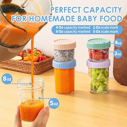 DRKIO 12 pcs Baby Food Storage Containers 4&8 Oz Small Glass Jars with Lids - Image 3