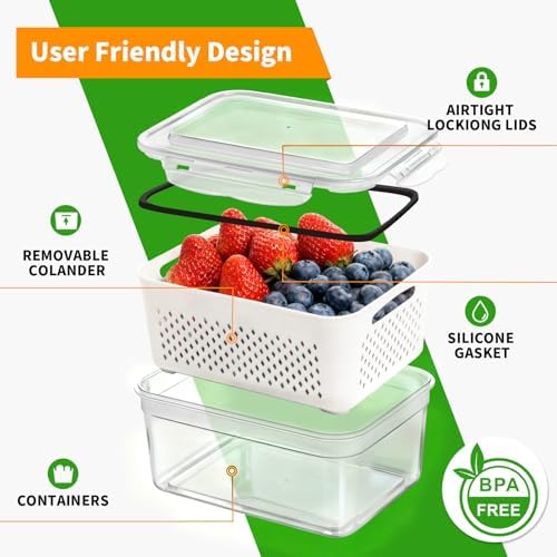 PRAKI Fruit Storage Containers for Fridge with Removable Colander, 5-Pack - Image 5