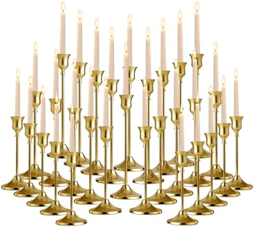 Brass Gold Candle Holders Rustproof Taper Candlestick Holders for Holiday Party Table Centerpiece Wedding Fireplace Mantel Housewarming Gift,10 Sets(30 Pcs) by Unknown