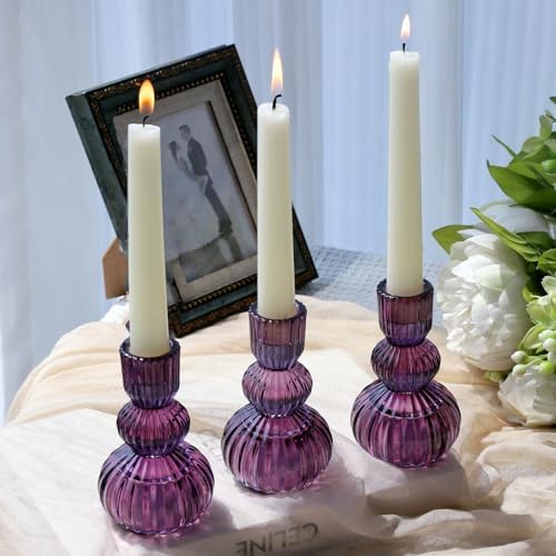 Woho Purple Taper Candle Holders Set of 3, Candlestick Holder for Halloween - Image 4