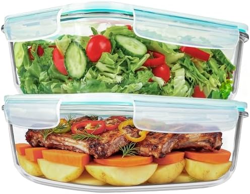 2 Pack 78 Oz / 9.8 Cups Large Glass Food Storage Containers with Lids, Meal Prep Containers for Baking, Serving, Glass Storage Container, BPA Free, Leakproof, Freezer, Microwave/Oven Safe by Soumeclu