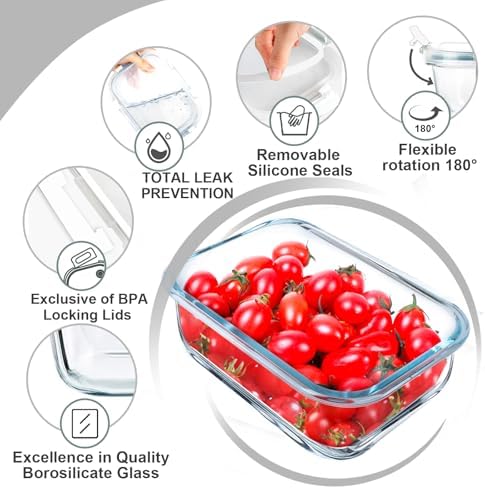 VERONES 5 PACK 36 OZ Glass Meal Prep Containers Set with Lids, White - Image 5