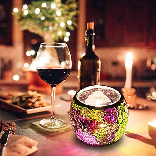 Rancco Glass Votive Candle Holder for Tealight, Romantic Mosaic Cracked Candle Holder, Candle Lamp Aromatherapy Candlescape Bowl for Valentine's Thanksgiving, Christmas Table Centerpiece, Party Decor - Image 2