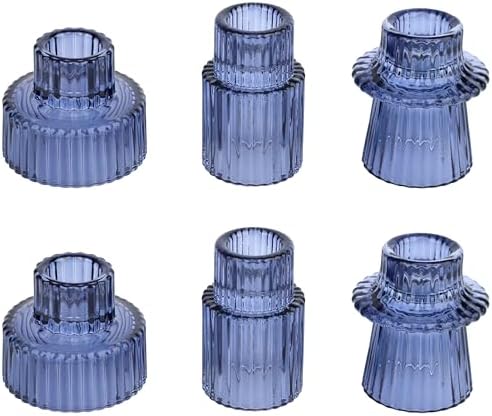 Vixdonos Glass Candlestick Holders Tealight Candle Holders for Table Centerpieces, Wedding Decor and Dinner Party (6 Pcs, Dark Blue) by Vixdonos