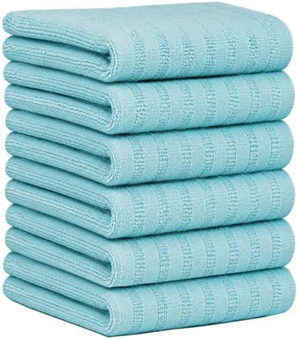 Premium Kitchen Towels 6 Pack 100% Cotton, 20"x28" - Aqua Solid - Image 3