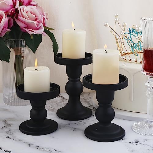 3-Piece Set of Black Glass Candlestick, Crystal Candlestick Holder Holder and Conical Candle, Christmas Candle Holder Decoration, Family Living Room Wedding Candle Holder (black1set) - Image 6