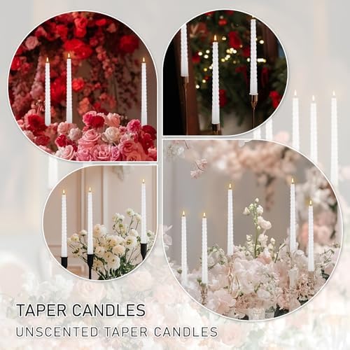 WPONSZU 10 Inch White Spiral Taper Candle Set of 12 Pack Unscented Dripless Candlesticks for Valentine's Day,Dinner,Party,Brithday,Wedding,Christmas,and Home Decoration - Image 6