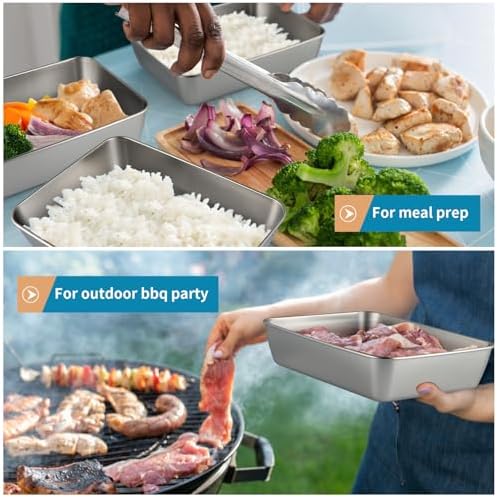 4 Pcs (68oz) Stainless Steel Food Containers with Clear Lids, 10" x 7.7" Stackable Snack Storage Boxes, Deli Meat Keeper for Refrigerator or Picnic, BBQ Party, Office, Gym Lunch - Image 6