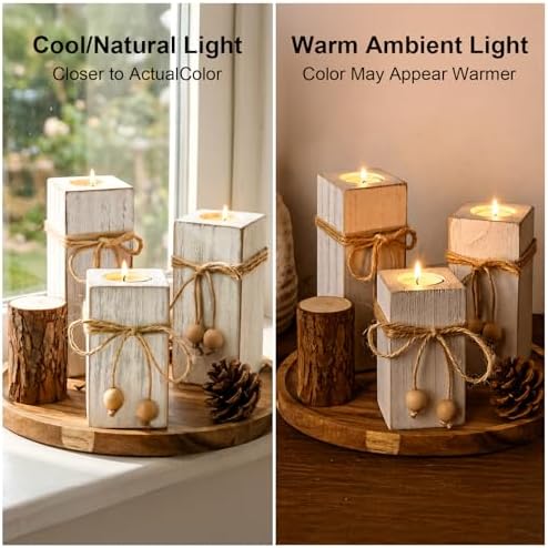 White Farmhouse Candle Holder with Flameless LED Candles Farmhouse Decor 3p - Image 4