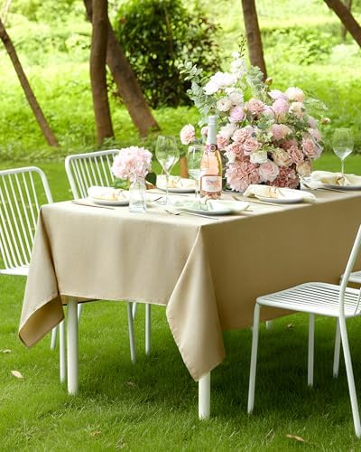 Pureegg Rectangle Linen Tablecloth Waterproof & Stain Resistant, Wrinkle-Free Table Cloth Adds Elegance and Protection, Ideal for Dining, Party, Wedding and Outdoor, 60 x 84 Inch, Beige - Image 7