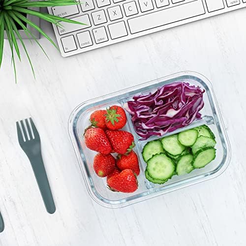 M MCIRCO 5 Pack,36 oz, 3 Compartments Glass Meal Prep Containers with Lids - Image 5
