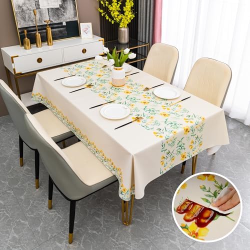 Rectangle Table Cloth,100% Waterproof Tablecloth Oil Proof Spill Proof Vinyl Table Cloth, Wipe Clean Plastic Table Cover for Dining, Camping, Indoor and Outdoor 54" x 120",Yellow Flower - Image 7