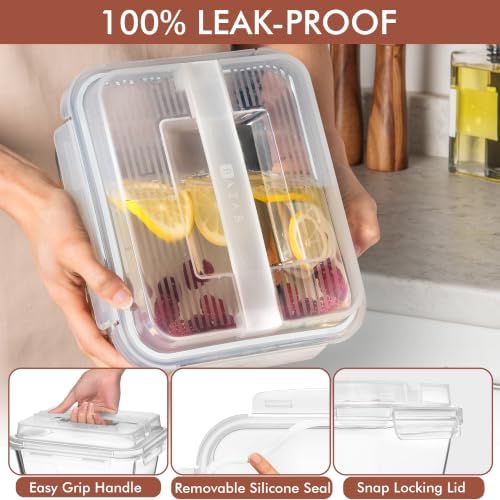 Razab 2700ml / 91Oz / 11.5 Cups Large Glass Food Storage Containers with Lids - Glass Meal Prep Containers for Roasting & Storing Leftover, Glass Lunch Container, Microwave & Oven Safe - Image 4