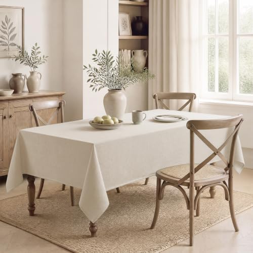 Veblandy 2 Pack Rectangle Tablecloth, 60x120 inch, Water Resistant Wrinkle Free Linen Textured Table Cloth Washable, Decorative Fabric Table Cover for Dining, Party and Camping, Beige - Image 7