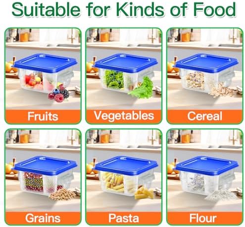 4 pcs 2qt Food Storage Containers with Lid, Square Clear Commercial Food Storage Containers with Handle and Scale for Food Storage in Home Kitchen & Dining (Blue) - Image 5