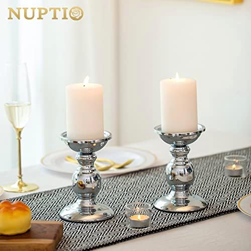 NUPTIO Silver Pillar Candle Holders: Metal Candle Stand for 3" Candles - Image 3