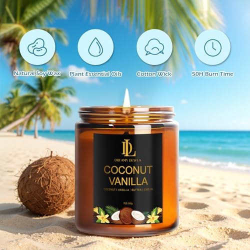 Coconut Vanilla Candles, 7oz Vanilla Coconut Scented Candle, Natural Soy Candles for Home Scented, Long Lasting with 50 Hour Burn Time, Gifts for Men Women - Image 3