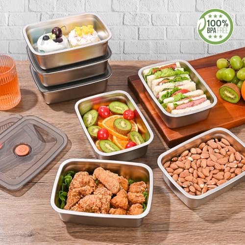 CLWVPCOT 10 Pack Stainless Steel Food Storage Containers with Leak-Proof Lids, 34oz Reusable Metal Meal Prep Lunch Boxes, Stackable, BPA-Free, Dishwasher Safe for Snacks, Fruits & On-the-Go Meals - Image 2