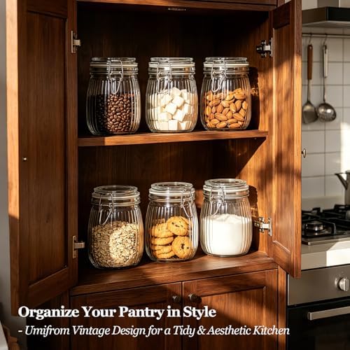ComSaf Ribbed Glass Mason Jars with Airtight Lids 25 oz 6 Pack Coffee - Image 2