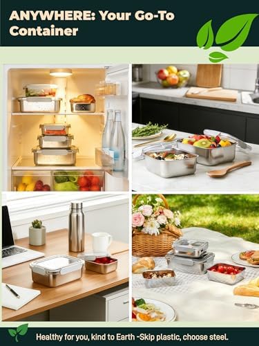 Stainless Steel Food Storage Containers, Silver, 22oz - Image 7