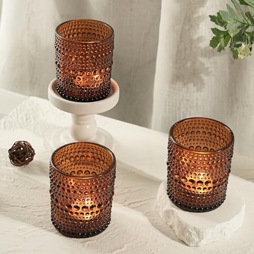 12pcs Votive Candle Holder, 2.7 * 3.5in Large Amber Glass Tea Light Candle Holders Bulk, DIY Wax Filling Romance Tealight Candle Holders for Home Table & Christmas - Image 2