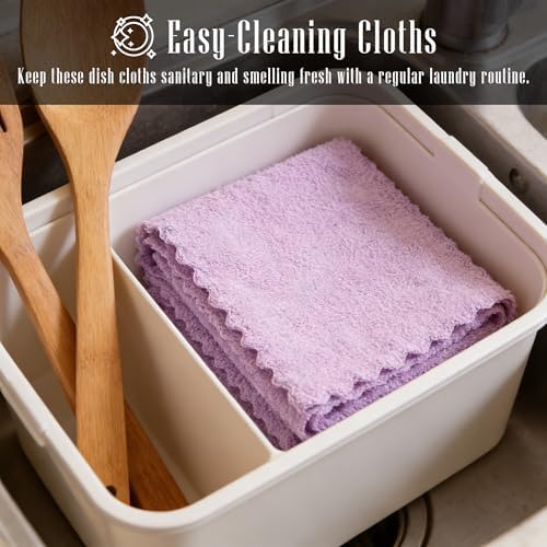 24 Pack Kitchen Dishcloths - Does Not Shed Fluff - Reusable Dish Towels, Dish cloths, Super Absorbent Coral Fleece Cleaning Cloths, Nonstick Oil Washable Fast Drying, 7 x 9 Inch (Multicolor) - Image 5