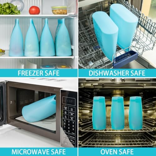Reusable Food Storage Bags Extra Large, 0.8 Gallon/101 fl.oz/3000 ml, 4 Pack 100% Silicone Food Storage Bags Stand-Up Wide-Mouth Zip-Lock for Large Items, Freezer Microwave Oven Dishwasher Safe, Blue - Image 6