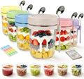 6Pcs Overnight Oats Containers with Lids and Spoons,16oz Glass Meal Prep Jars with Measurement Marks, Leak-Proof Breakfast Food Storage for Yogurt, Cereal, Salad, BPA-Free (6 Colors) by Evjeal