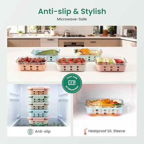 GENICOOK Glass Meal Prep Containers 5 Set, 4.4 Cup Airtight Leakproof Lids, Borosilicate Glass Food Storage Containers, Microwave Oven Freezer Safe, BPA Free Lunch Containers - Image 5