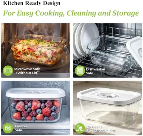 URPOWER Glass Vacuum Seal Containers for Food Storage, 3PCS Set with Lids - Image 7
