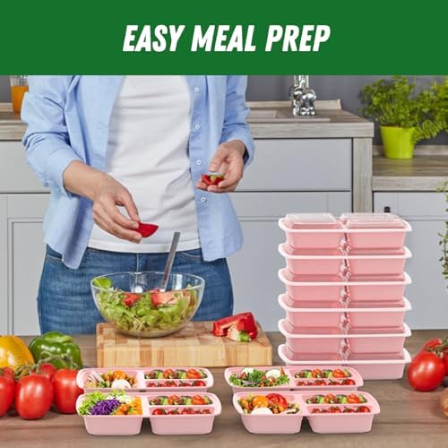 Dealusy 50 Pack 32 oz Meal Prep Containers with Lids 3-Compartment, Pink - Image 6