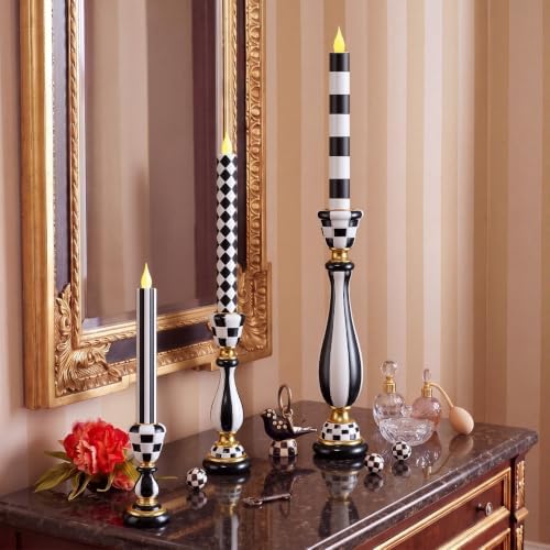 3 Pcs Black and White Checkerboard Taper Candle Holder,Classic - Image 5