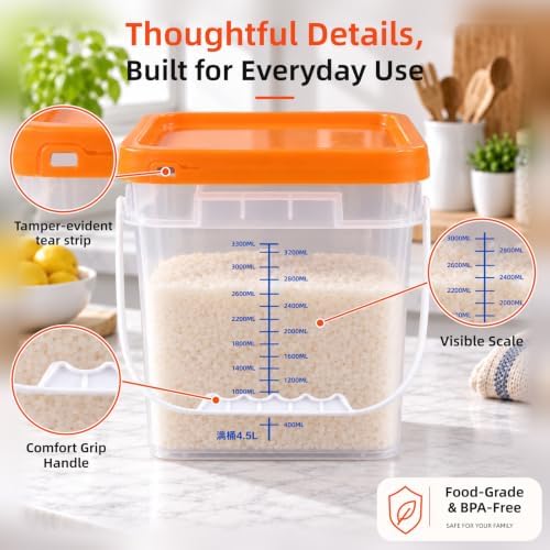 3 Pack 1 Gallon Clear Food Grade Plastic Buckets with Lids, Square Food Storage Plastic Containers with Handles, Graduated Markings, Labels for Meal Prep, Pantry, Dry Goods, Cereal, Sugar, Snacks - Image 5
